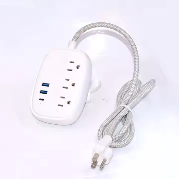 2024 New Arrival US Plug ETL 13A 1625W 3 Outlet 3 USB Port Desktop Power Strip with 1.5M Braided Extension Cord for Home Office