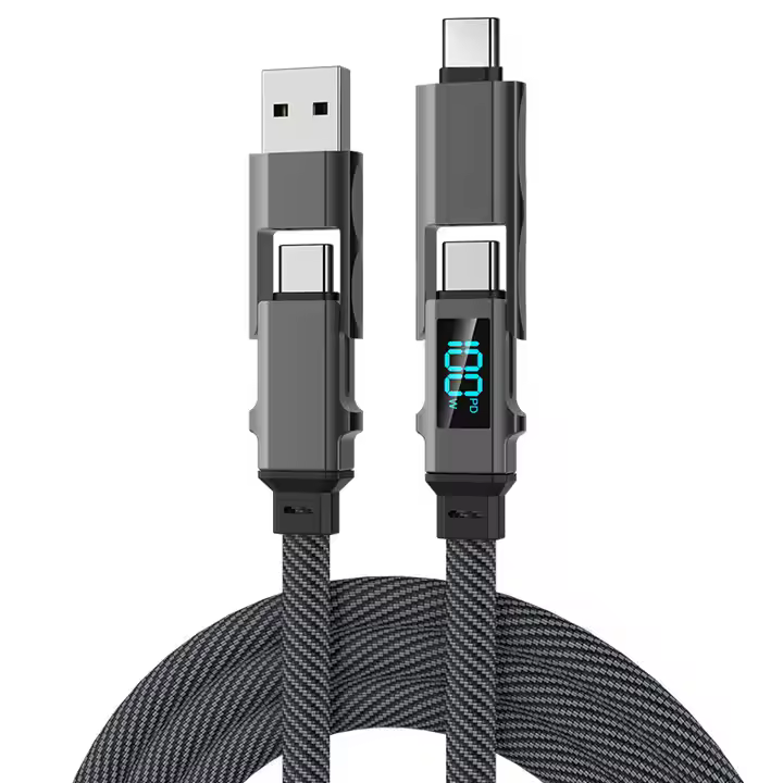 New Products 2025 Wholesale Nylon Braided Usb Data Cable with Display Mobile Phone Fast Charging 4 in 1 Type c Data Cables